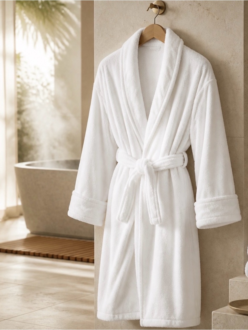 White comfy Robe Bath robe pit to pit 25” length 29 1/2”